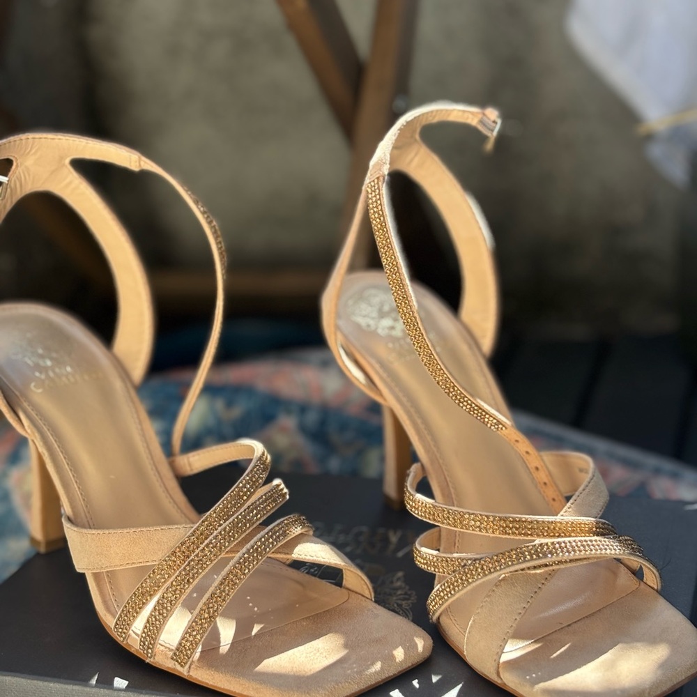 Vince Camuto Nude Rhinestone Heeled Sandals – Worn Once